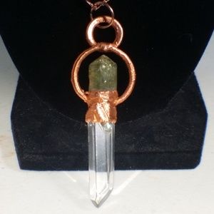 TVD Green Tourmaline & Rare Clear Quartz Necklace